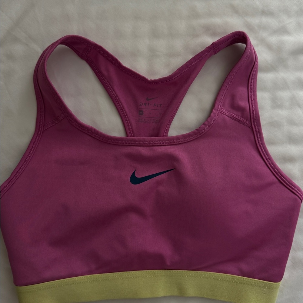 Nike Pink and Green Sports Bra with Racerback Design